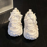 Breakj Spring And Summer Tire Bottom Old Dad Shoes Women's Net Air Breathable Pink Casual Sneakers Thick-Soled Small White Shoes