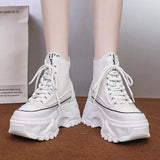 Pink Chunky Platform Motorcycle Boots Women Thick Bottom Lace Up Ankle Botas Mujer Autumn Winter 2023 Vulcanized