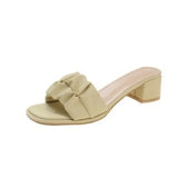 Women Pleated Slippers Sandals Ladies Soft Comfortable Sexy Thick High Heel Sandals Fashion Green Heels