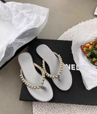 Breakj Pearl Leather Flat-Bottomed Flip-Flops Women Wear The New Summer 2025 Summer New Trendy Beach Feet Cool