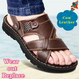 Non-Slip Sandals Cow Leather Men's Soft Bottom Wear-Resistant Slippers Dual-Purpose Breathable