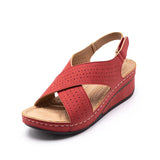 Shose Summer 2021 Casual Leather Sandals Velcro Retro Sandalis Women Plus Size Hollow Wedges