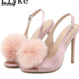 Sexy Slingback Back Buckle Strap Sandals Women Black Faux Fur Peep Toe Gladiator High Heels Summer Shoes Sandalias