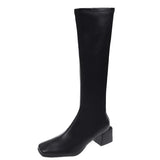 Women But Knee 2023 Spring And Autumn Small Tall And Velvet Thin Boots Thick High Heel Square Head Knight
