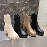 Boots Female Korean Version Retro Square Head Back Zip Fashion Boots 2023 New Thick Heel Platform And Velvet Martin