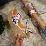 Beach Boho Floral Wedge Sandals Women Ankle Strap Platform Gladiator Shoes Woman High Heels Sandalias Mujer
