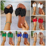 Breakj Flat Bottom Round Head Slippers Women Wearing Bow Flat And Cloth Cold