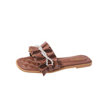 Size Pearl Chain Slippers Female 2024 Casual Temperament One Character Flat Slippers Fairy Wind Slippers