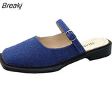 Deformed Heel Autumn Luxury Chain Square Head Shallow Flat Shoes Women's Lazy Loafer Casual Flat Square Heels Lolita