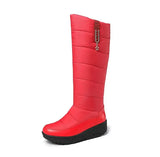 35~44 Winter Women Snow Boots Knee High Warm Plush Star Crystal Waterproof Platform Shoes PU Patchwork Down Cloth
