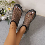 Breakj New Round-Headed Sandals Hollow Net Red Diamond Boots Summer Sexy Large-Size Flat