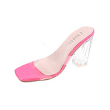 New High-Heeled Sandals Transparent Thick Heels Double-Row Slippers Large Size Square Head Transparent