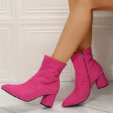 Breakj Towel Women's Cloth High-Heeling Boots Solid Color Side Zipper Tip Short Fashion Coarse And 2025 New