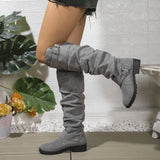 Breakj Folded Boots Women's Belt Buckle Boots But Knee Pile Boots Thick And Thin