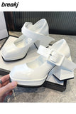 High Heels Elegant Bow Square Toe Black Fashion Women's Pumps Thick Heel Wedding Party Pearl Lace Wedding Shoes for