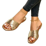 Summer Women Slipper Flat Fashion Female Shoes Square Toe Flat Round Buckle Decoration Solid Flats Sandals Beach