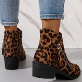 Breakj New Velvet Female Boots Martin Boots Coarse Heel Side Zipper With Leopard-Print Short