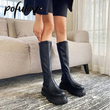Platform Gothic Boots for Women PU Leather Ankle Sping Fall Boots Sexy Punk Knee Length High Heels Ankle Black