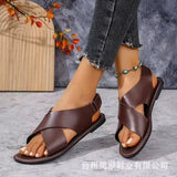 Breakj Large-Size Cross-Slip With Flat-Soled Sandals Women Retro Style Wide Fashion Strip Beach Cool Slippers