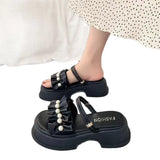 Breakj Bottom Head Pearl Toe-Slip Slippers Women 2025 Summer New Small Fragrant Style Outside Wearing Loose Cake Cool