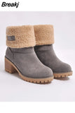 Boots Ladies Snow Boots Mid Boots Warm Platform Chunky Heel Cotton Boots Fur Suede Ankle Plus Size Zapatos De Tacón