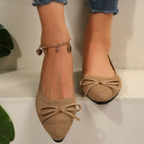 Large-Size Bow Flying Flat Sole Women's Knitted Sharp Slacker Boat