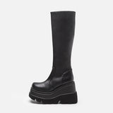 Breakj Gothic Style Thick-Bottomd Long-Sleest Locomotive Rider Boots But Knee-High-Skinned Boots