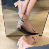Breakj Evening Evening Wind Elegant Bare Pink Single Shoes 2025 New Classic Square Buckle Patent Leather Coarse Heel Commuting Women's