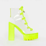 Green PVC Jelly Sandals Open Toe Lace-up Gladiator High Heels Summer Shoes Platform Heel Transparent Sandals Big Size