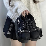 Breakj Fengya Culture Y2K Gothic Thick-Squeed Denim JK Shoes Spring And Autumn Round Head Women's Style Loose Cream