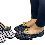Breakj New Retro Wave Point Mary Treasure Shoes Women Round Head Flat Letter Button Mary Treasure Shoes Bao Head Single
