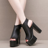 Breakj Heel 14 Cm Roman Sandals Women's Banquet Wearing Fish-Mouthed Shoes Thick-Soled Waterproof Trolley Model Model Show