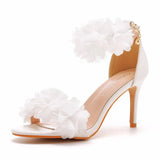 Breakj Cm Light Mouth With High-Heeled Sandals White Flowers Light Sandals Fine Heel Fish Mouth Wedding Wedding Wedding