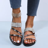 Breakj Large Size Flat Slippers Women's Classic Bright Diamond One-Line Casual
