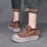 Breakj Cow Skin Retro Martin Boots Autumn And Winter New Round Head Tie And Ankle Boots Leather Leisure Short Boots
