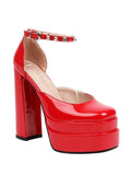 Head Large Size Thick Heel Sandals Platform High Heels Patent Leather Rhinestone Fashion Women Spring and