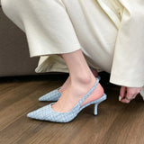 Breakj 2025 Summer New One-Word Buckle With High-Heeled Sandals Korean Tip Fine Heel Single Shoe