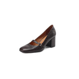 Jane High Heels Women's Fall 2023 New Thick Heel Square Head Black Small Leather Shoes With Shallow Single