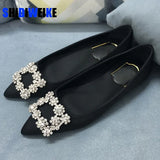 Women Flats Shoes Ballerina Loafers Wedding Crystal Lady Slip On Moccasins Pointed Toe Shallow Single Shoes Plus Size 42 43