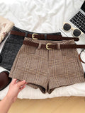 Breakj Fashion Lattice Hair, High Waist Thin Suit Shorts Wide Leg Pants Slacks Trousers Boots