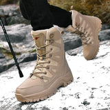 Combat Boots Men's Large-Size Outdoor Plus Velvet Warm Snow Boots Men's High-Top Cotton Shoes Couple Climbing