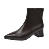 Breakj Zi Yan French Soft Leather Temperament Short Boots Female 2023 Autumn And Winter New Thick Heel Naked Boots Square Head High Heel Thin