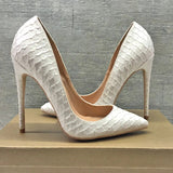 White Crocodile-Effect Women Sexy Pattern Stiletto High Heels 12cm 10cm 8cm Customize Lady Pointy Pumps Chic Party