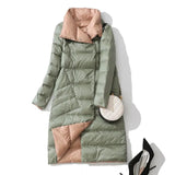 Ultra Light Long Jacket Women Winter Double Sided Slim White Duck Down Coat Single Breasted Turtleneck Warm