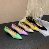 Size 33-40 Women Pumps Real Leather 2023 Summer Low Heels For Ladies Pointed-Toe Sexy Kitten Heel Shoes Luxury