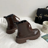 Wind Martin Boots Female Spring And Autumn Single Boots 2023 New Winter Add Velvet Sole Thick Heel Increased Ankle Boots Ins