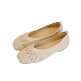 Cloth Square Head Grandma Shoes 2024 New Soft Soles Hollowed-Out Shallow Casual Ladyshoes Knitted Flat Soles Flying Knitted Single