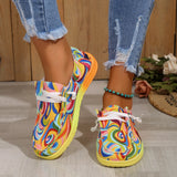 Breakj New Large-Size Lace With Color Low-Top Single Shoes Women Graffiti Slacker Canvas Flat-Soled Single