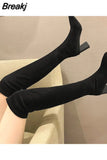 Women's Top Resiliency Pu Leather Over The Knee Boots Slip on Thick High Heel Platform Thigh Boots Ladies Fashion
