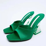 New Style 43 Large Size Women's Shoes Casual Cloth Face A Word Shaped Transparent Thick With High Heel Slipper
